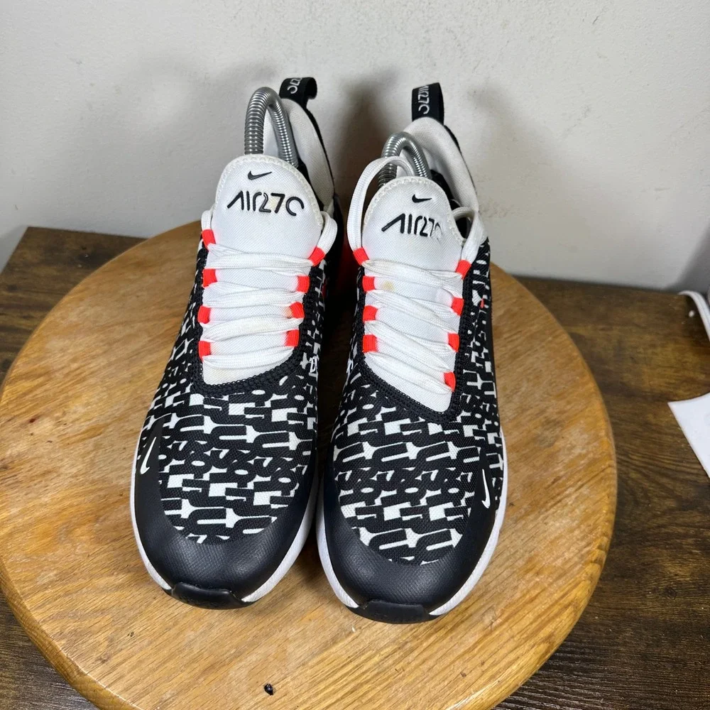 Nike Air Max 270 Black White Red Geometric Sneakers AR0021-001 Womens 8.5 7Y